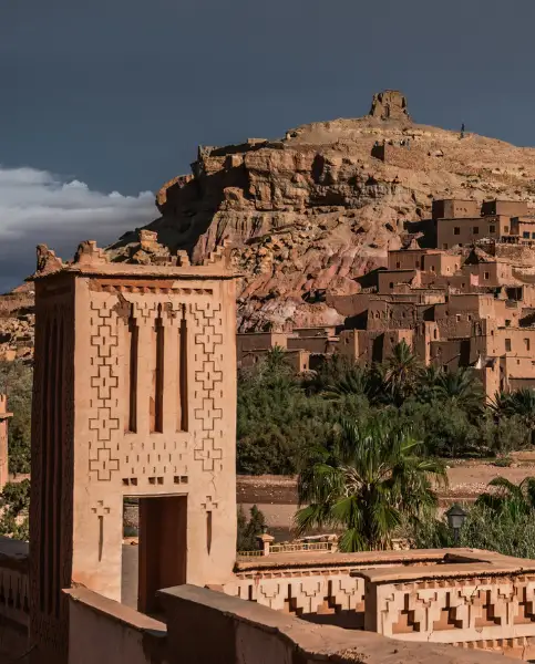 The city of Ouarzazate and the village of Ait Benhaddou and its famous Kasbah