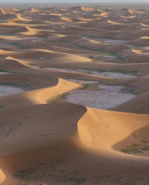 M'Hamid El Ghizlane and the Erg Chegaga or Chigaga, whose sand dunes extend over 40 km long and 15 km wide with heights of around 300 meters.